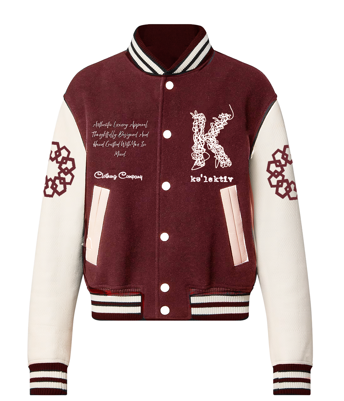 Cranberry Wool Scribbled K embroidered Varsity Jacket