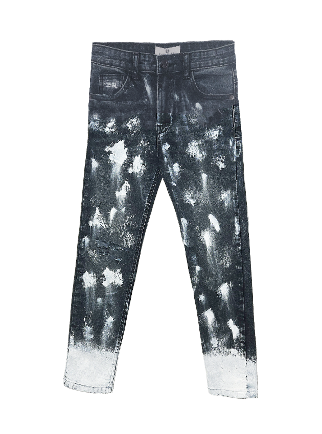 Kid's blue distressed splash denim