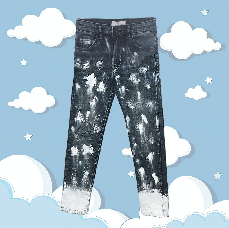 Kid's blue distressed splash denim