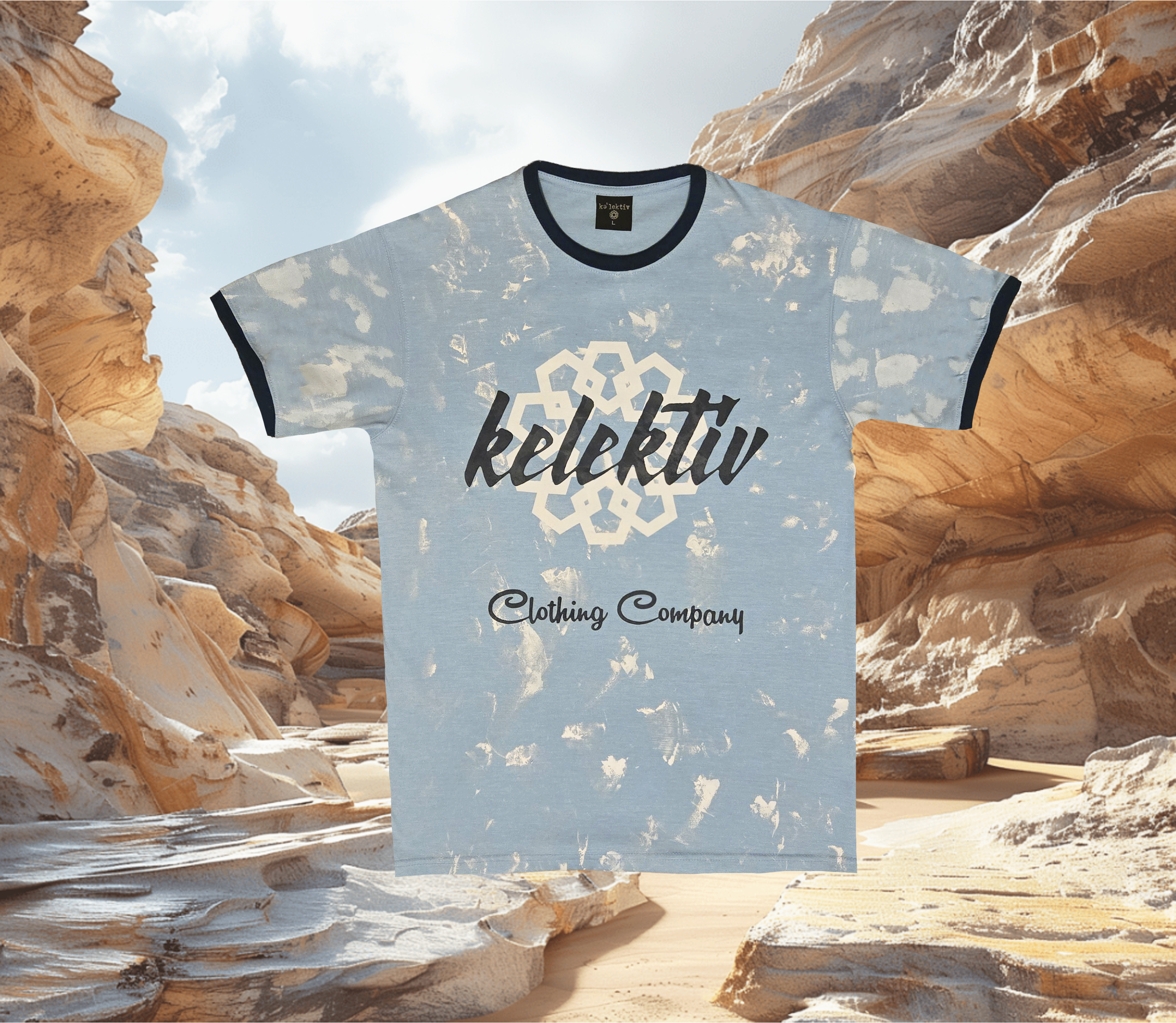 Adult Blue Splash Tee With Motif Print