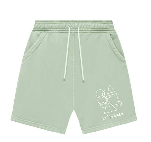 Mint Green Sweat Shorts With Geometric Print