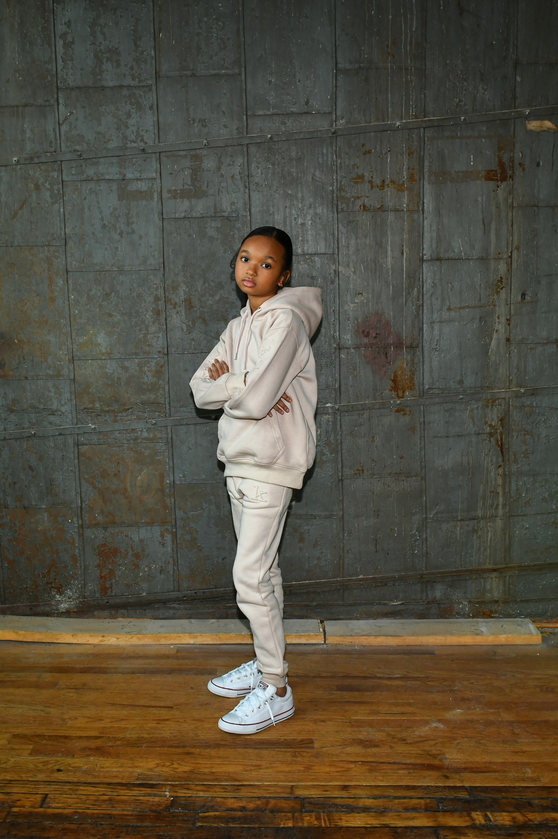 Kid's Mauve Colored Embossed Hooded Sweater