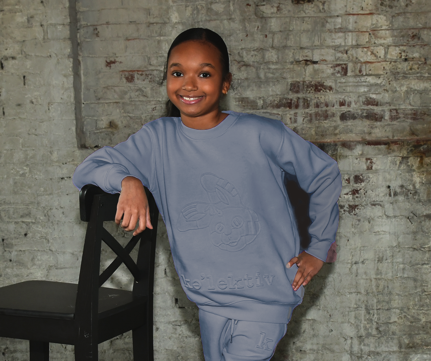 Kid's Blue Sweater With Embossed Bunny