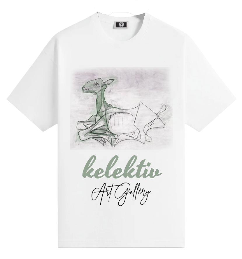 White Tee With The GOAT By Picasso Print In Green