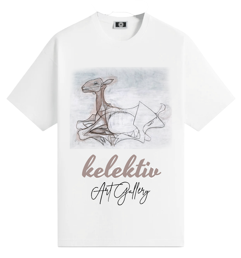 White Tee With The GOAT By Picasso Print In Mauve