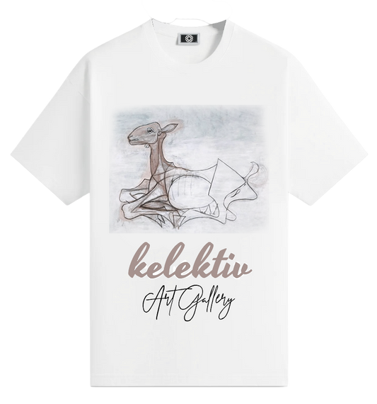 White Tee With The GOAT By Picasso Print In Mauve
