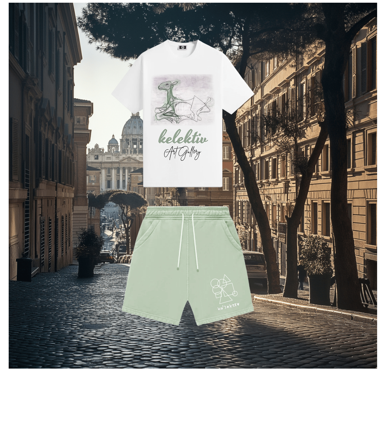 White Tee With The GOAT By Picasso Print In Green