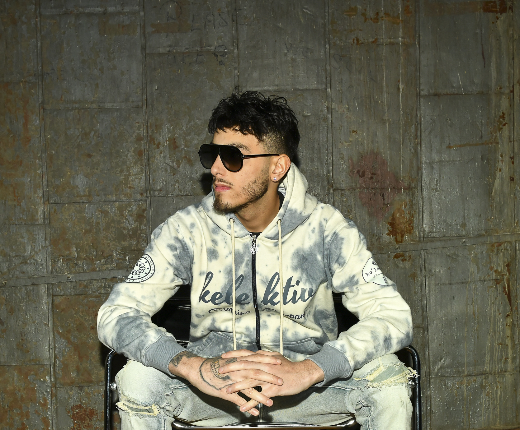 Adult Blue Acid Washed Hooded Sweater