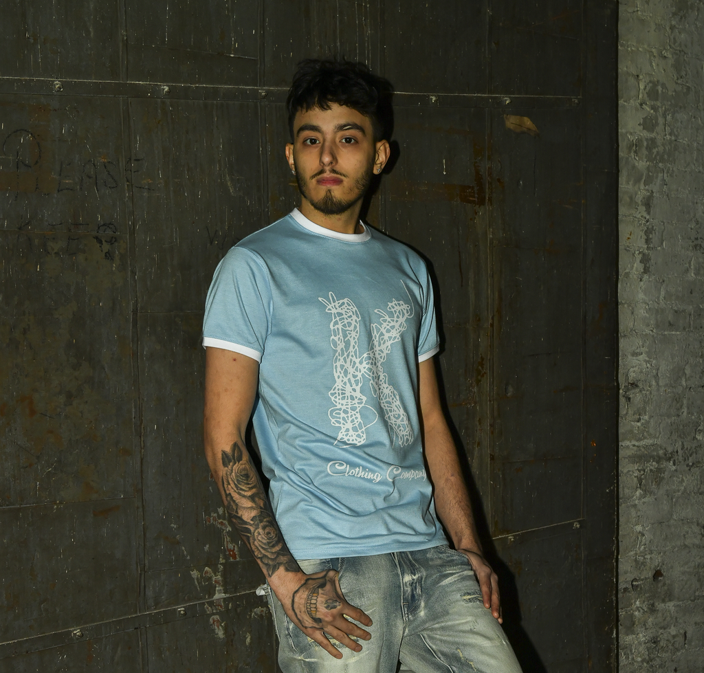 Adult Sky Blue Tee With Scribbled K Print