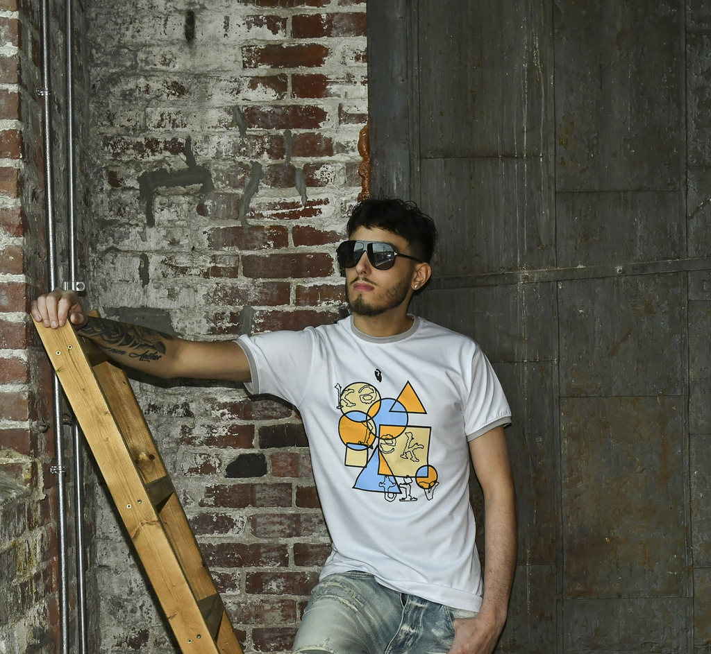 Adult White Tee With Geometric Print