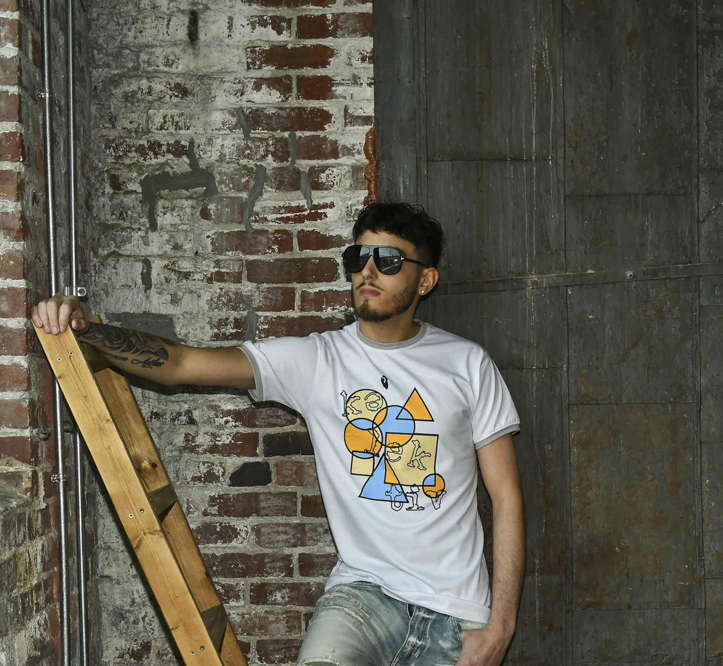 Adult White Tee With Geometric Print