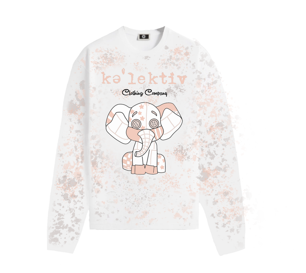 Kid's White Long Sleeve Tee With Elephant Print