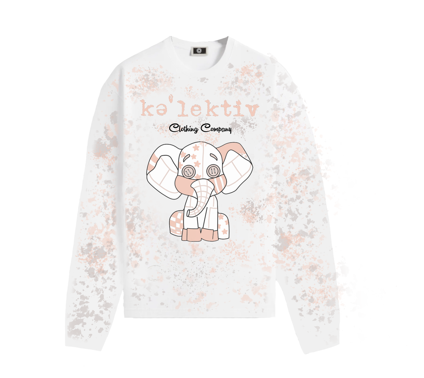 Kid's White Long Sleeve Tee With Elephant Print