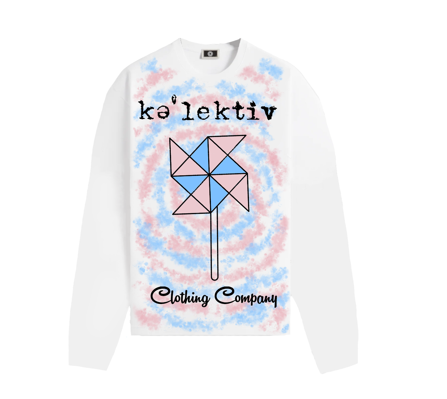 Kid's White Long Sleeve Tee With Pinwheel Print