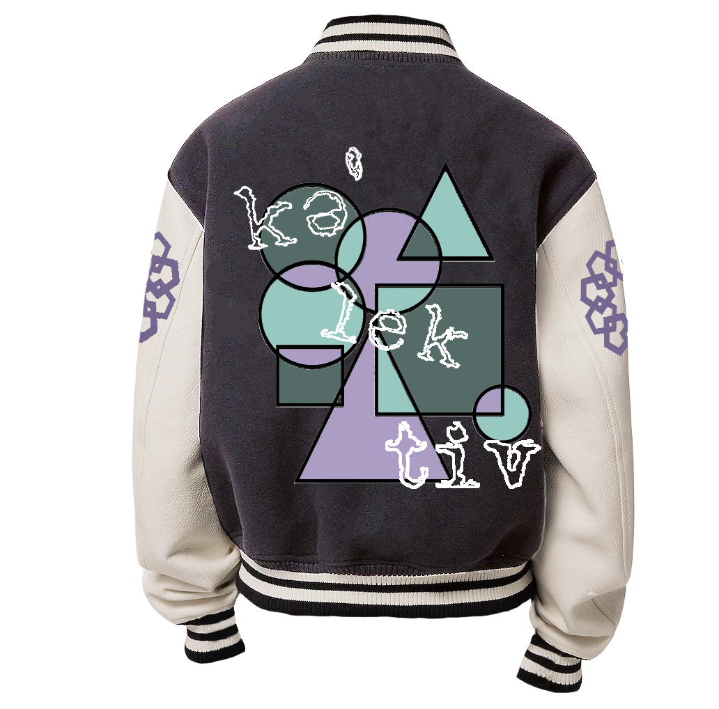 Adult Varsity Jacket With Geometric Design And Embroidered Sleeves