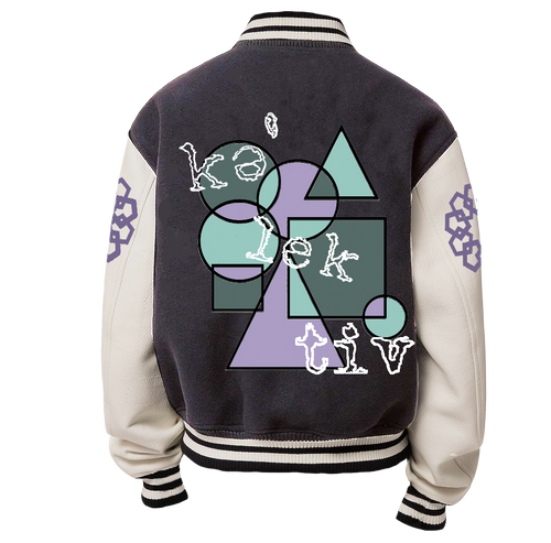 Adult Varsity Jacket With Geometric Design And Embroidered Sleeves