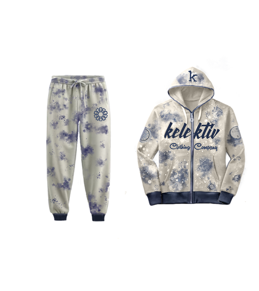 Adult Blue Acid Washed Jogger Set