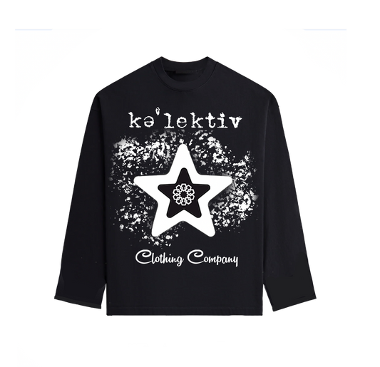 Kid's Black Long Sleeve Tee With Star On The Front