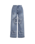 Light blue star patch denim flare jeans for kid's