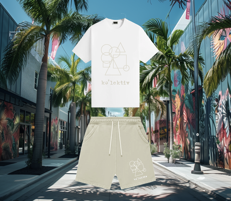 Tan Sweat Shorts With Geometric Print
