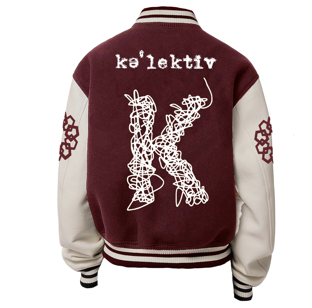 Cranberry Wool Scribbled K embroidered Varsity Jacket