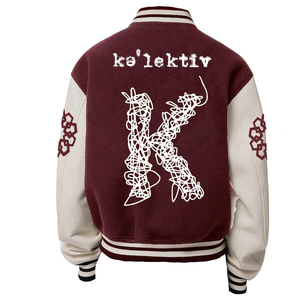 Cranberry Wool Scribbled K embroidered Varsity Jacket