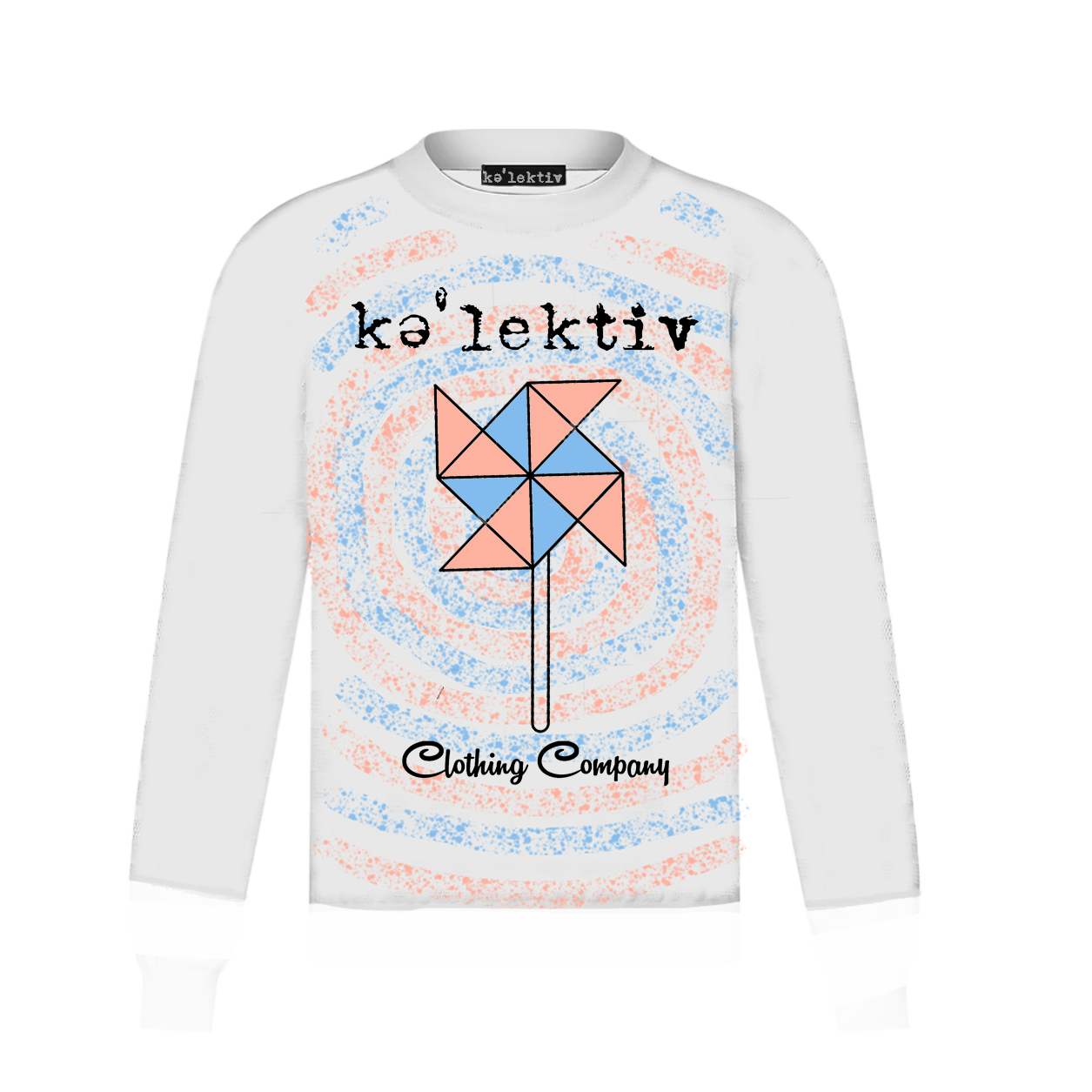 Kid's White Long Sleeve Tee With Pinwheel Print