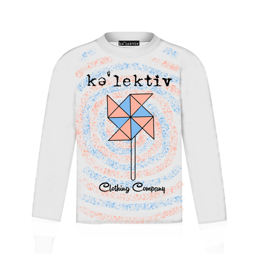Kid's White Long Sleeve Tee With Pinwheel Print