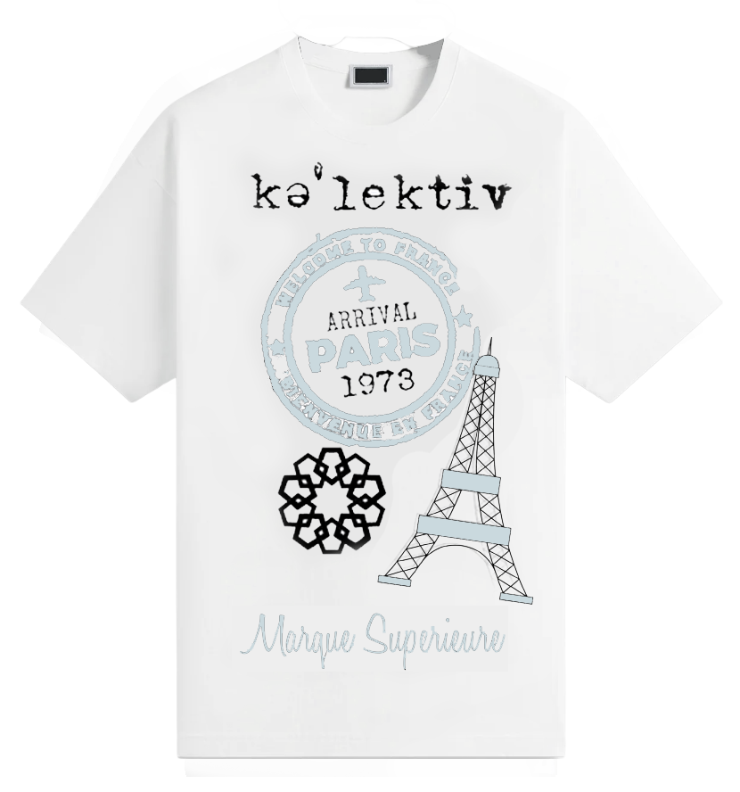 Adult White Tee with Paris Passport Print