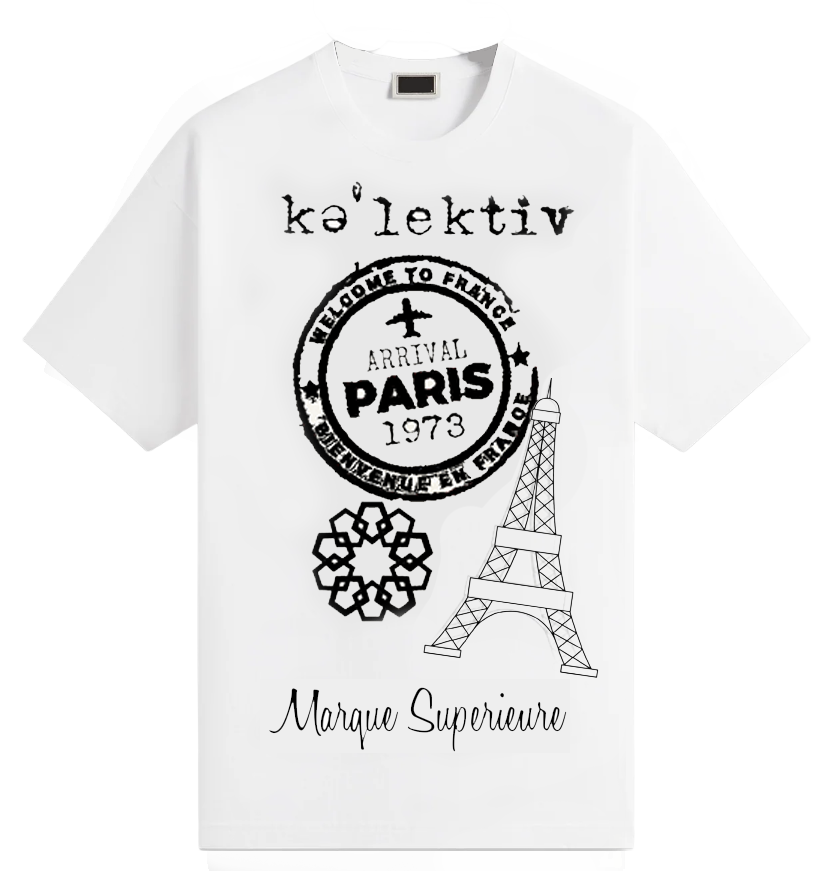 Adult White Tee With Paris Passport Print