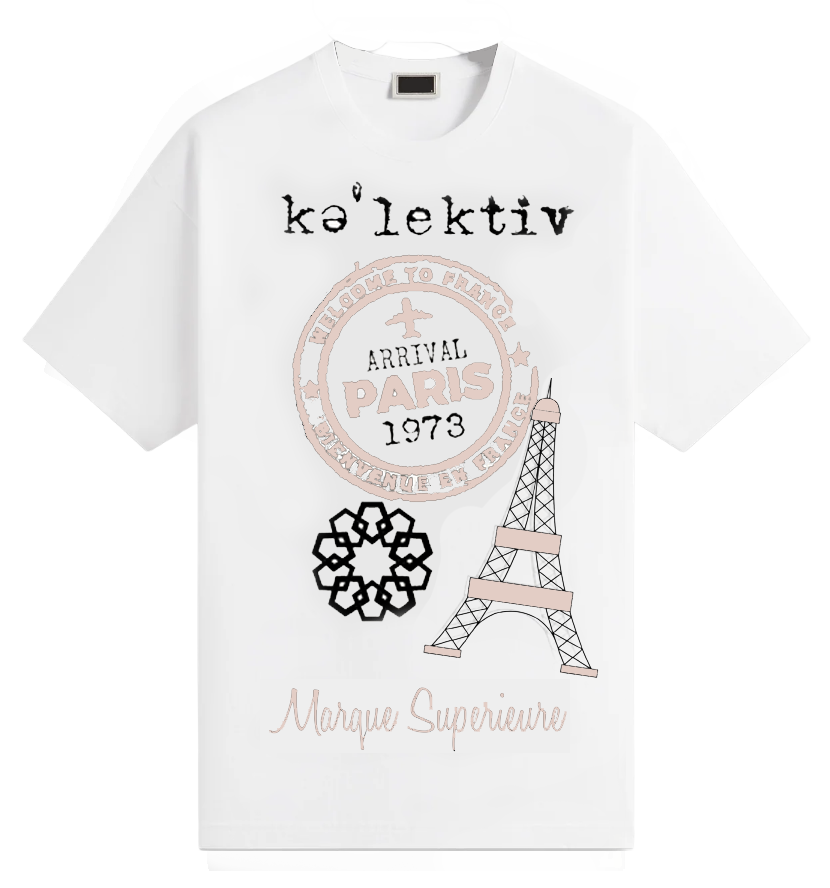 Adult White Tee With Paris Passport Print