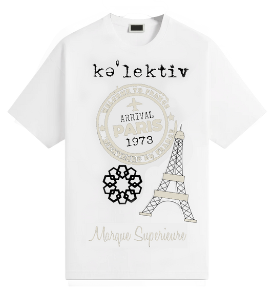 Adult White Tee With Paris Passport Print